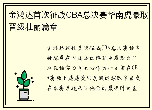 金鸿达首次征战CBA总决赛华南虎豪取晋级壮丽篇章